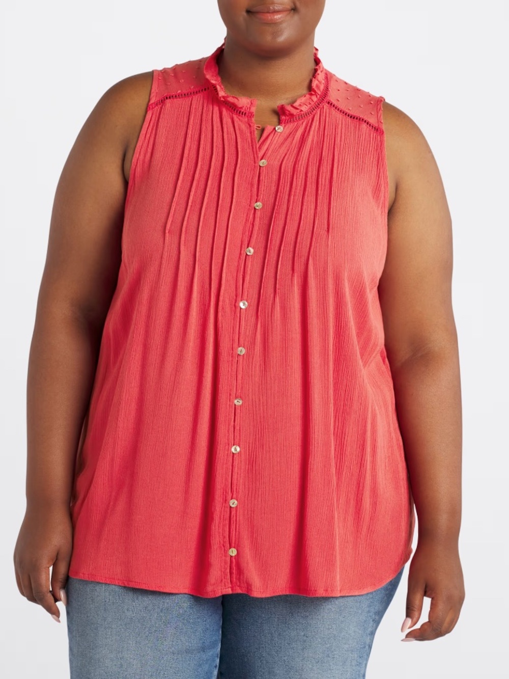 Market & Spruce Red Sleeveless Button Front Blouse
